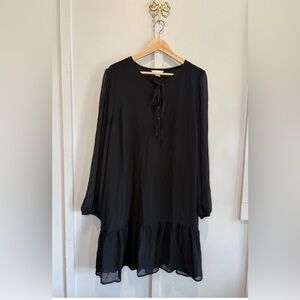 Draper James Women’s Tie Neck Flounce Shift Dress XXL Sheer Sleeves Lined Black
